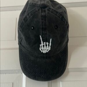 Black Baseball Cap with Skeleton Hand Design